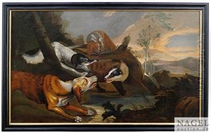 Drei Jagdhunde Stellen Tiere by Philipp Ferdinand de Hamilton