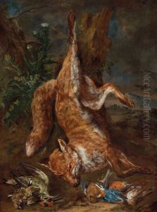 Ein Paar Jagdstillleben Mit Erlegtem Fuchs Und Hasen by Philipp Ferdinand de Hamilton