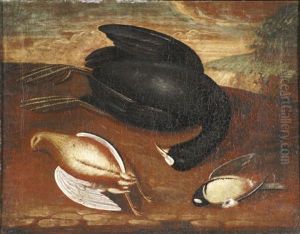 Jagdstillleben Mit Erlegten Sing- Und Wildvogeln Vor Landschaftshintergrund(pair) by Philipp Ferdinand de Hamilton