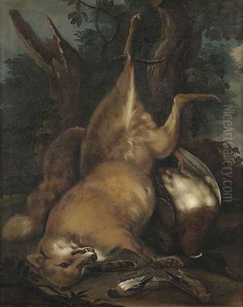 Jagdstilleben Mit Erlegtem Fuchs. Jagdstilleben Mit Erlegtem Hasen (pair) - view 1