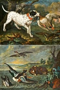 Vadaszkutya Zsakmanyaval Es Vadaszo Eb (pair)