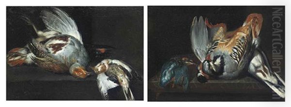 A Pigeon, A Bullfinch, A Kingfisher And Other Birds On A Ledge (+ And A Pigeon And Other Birds On A Ledge; Pair) - view 1