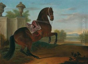 Ein Kaiserlicher Brauner Mit Prunksattel In Der Levade In Einer Landschaft