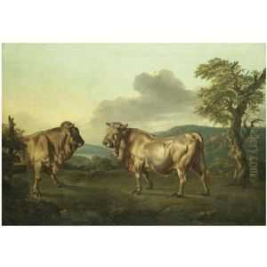 Two Bulls In A Landscape by Philipp Ferdinand de Hamilton