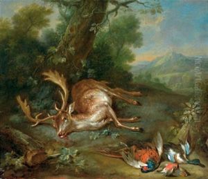 Jagdstillleben Mit Einem Erlegten Hirsch Und Federwild by Philipp Ferdinand de Hamilton