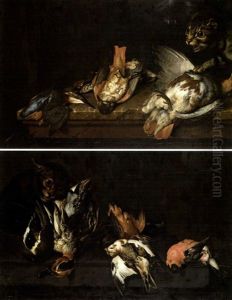 Nature Morte Aux Oiseaux Et Chat (+ Another, Similar; Pair)