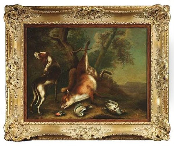 Hund Mit Erlegtem Fuchs (+ Hund Mit Erlegtem Hasen; Pair) - view 1