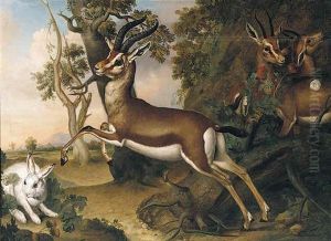 Antelope With A Hare In A Landscape by Philipp Ferdinand de Hamilton