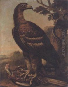 A Golden Eagle With  A Pheasant In Its Talons, A Snake Coiled Around A Tree Nearby