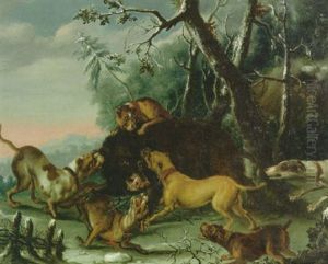 Jagdhunde Stellen Einen Eber by Philipp Ferdinand de Hamilton