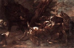 Hounds Attacking A Wild Boar by Philipp Ferdinand de Hamilton