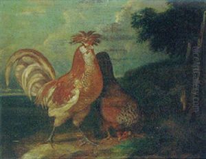 A Cockerel And A Hen In A Landscape