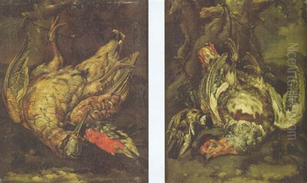 A Woodcock And A Bullfinch Tied To A Tree - view 1