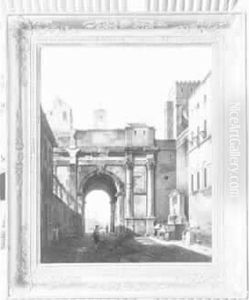 Vue D'un Arc Romain Anime De Personnages Aupres D'une Fontaine Huile Sur Toile, Signee En Bas A Gauche Et Datee 1829 Vue D'un Arc Romain Anime De Personnages Aupres D'une Fontaine Huile Sur Toile, Signee En Bas A Gauche Et Datee 1829