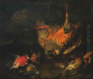Still Life Of A French Partridge, Woodcock, Bullfinch, Blue Tit And Snipe by Philipp Ferdinand de Hamilton