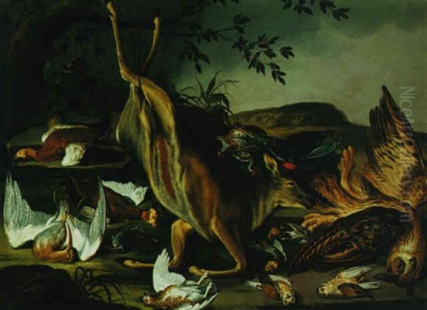 Still Life Of A Deer, Owl And Other Birds In A Landscape Setting - view 1