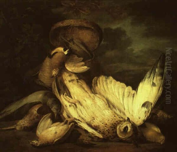 Still Life Of Snow Owl And Other Birds In A Landscape - view 1