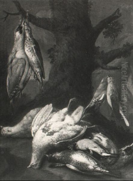 A Still Life Of Game And Songbirds At The Foot Of A Tree - view 1