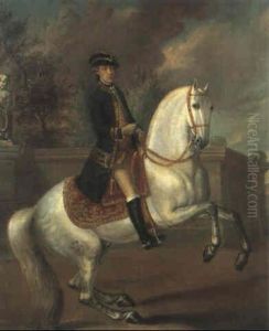 Bildnis Eines Midgliedes Der Adeligen Famielie              Trauttmansdorff Im Sattel Eines Lipizzaners In Der Levade by Philipp Ferdinand de Hamilton
