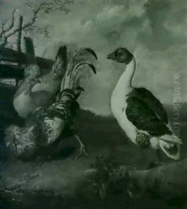 A Goose And Poultry In A Landscape by Philipp Ferdinand de Hamilton