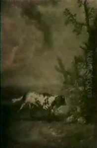 Ein Jagdhund In Einer Landschaft by Philipp Ferdinand de Hamilton