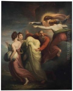 Lot With His Wife And Daughters Cast Out Of Sodom by William Hamilton