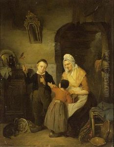 Playing With The Little Bird by Edouard Jean Conrad Hamman