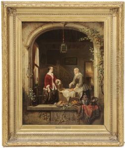 The Waffle Merchant, View Through A Portico Of An Elegant Woman Buying A Waffle