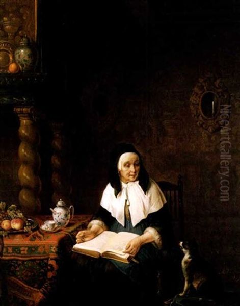Dame In Einem Interieur Mit Einer Katze - view 1