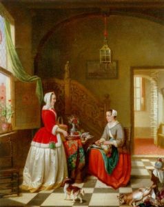 A Lady Giving Instructions To Her Maid by Alexis van Hamme