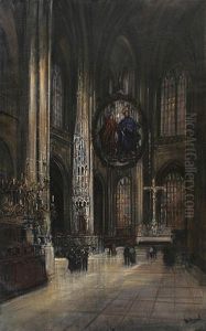 Interieur Der Lorenzkirche In Nurnberg Mit Dem Im Chor Aufgehangten Englischen Grus by Otto Hammel