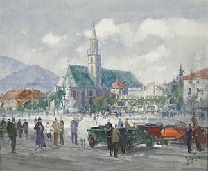 Der Waltherplatz In Bozen. Belebte Szene by Otto Hammel