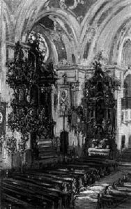Kircheninterieur Mit Zwei Barockaltaren Und Einer Kanzel