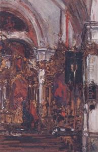 Inneres Einer Barocken Kirche Mit Blick Auf Haupt- Und Seitenaltar by Otto Hammel