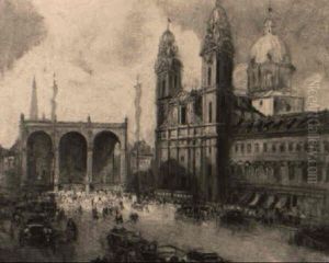Ansicht Vom Odeonsplatz In Munchen by Otto Hammel