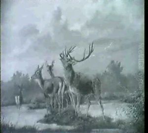 Hirschbrunft Am Weiher by Edmund Guido Hammer