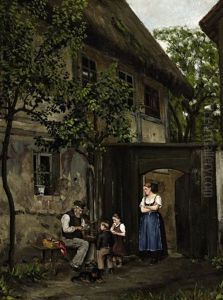 Familie Vor Dem Gehoft by Erik Hammer