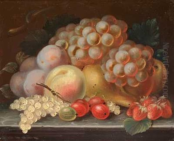 Opstilling Med Vindruer, Ferskner, Stikkelsbaer Og Ribs (+ Another Similar, 1860; Pair) - view 1