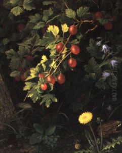 Still Life With Gooseberries, Campanula, Dandelion And A Frog