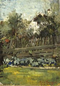 Blick Uber Einen Lattenzaun Auf Ein Bauernhaus by Max Hammerl