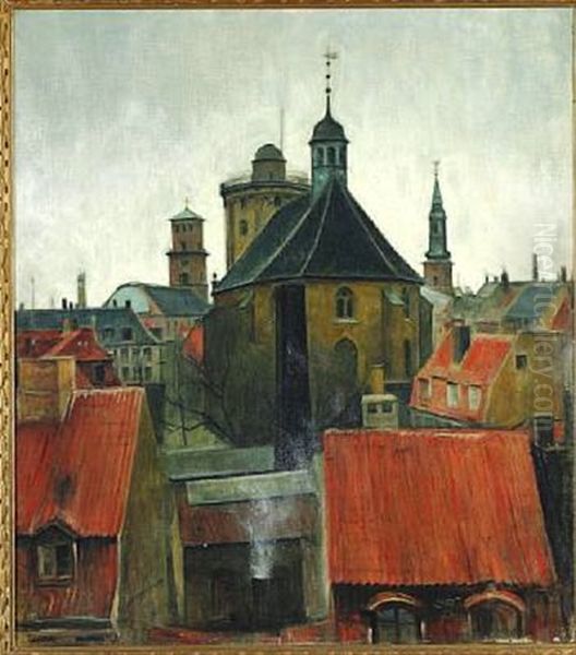 View Over Rooftops, Copenhagen, In The Foreground Rundetarn - view 1