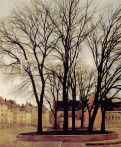 Christiansborg Slotsplads Med Traegruppen, I Baggrunden Holmens Kirke by Svend Hammershoi