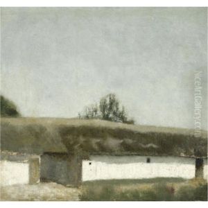 Landskab Med Bondegard-landscape With Farm by Vilhelm Hammershoi