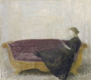 Laesende Dame I Sofa - Reclining Lady On A Sofa by Vilhelm Hammershoi