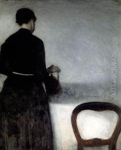 En Unge Pige, Som Holder Af En Kande - Young Girl Pouring Tea - The Artist's Sister by Vilhelm Hammershoi