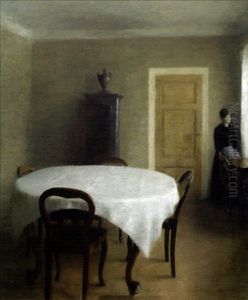 Interior, Spisestuen I Hammershois Barndomshjem, Frederiksberg Alle - Interior, The Dining Room In Hammershoi's Childhood Home, Frederiksberg Alle by Vilhelm Hammershoi