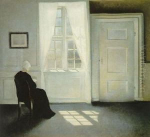 Ida Reading In Sunlight, Strandgade 30 by Vilhelm Hammershoi