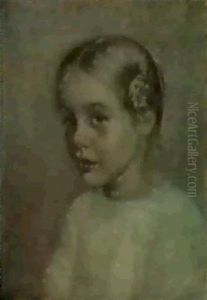 Portrait Af Kirsten Falck Som 5-arig, Brystbillede Uden     Haender, Trekvart Profil Mod Venstre