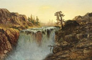 Rocky Gorge With Waterfall by James Astbury Hammersley