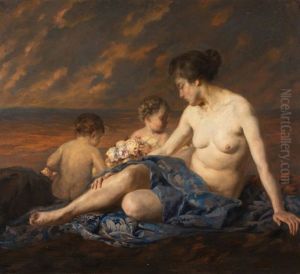 Baigneuse Et Jeunes Enfants Sur Une Plage